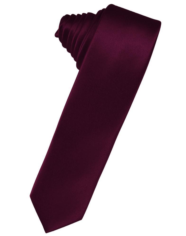 Cardi Self Tie Wine Luxury Satin Skinny Necktie
