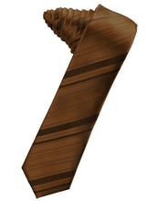 Cardi Self Tie Cognac Striped Satin Skinny Necktie