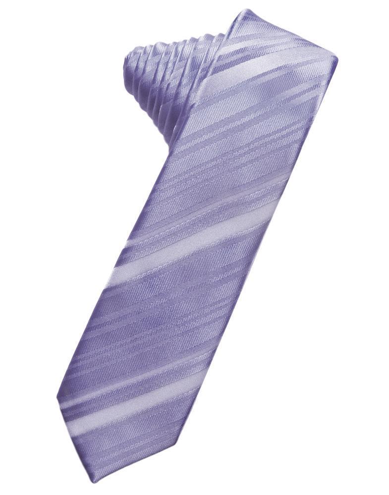 Cardi Self Tie Periwinkle Striped Satin Skinny Necktie