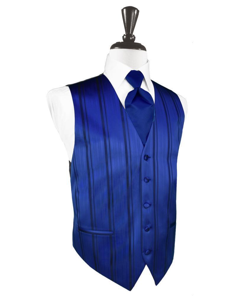 Cardi Royal Blue Striped Satin Tuxedo Vest