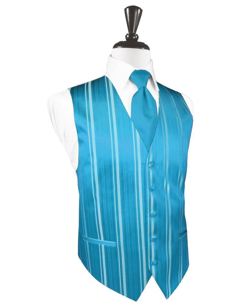 Cardi Turquoise Striped Satin Tuxedo Vest