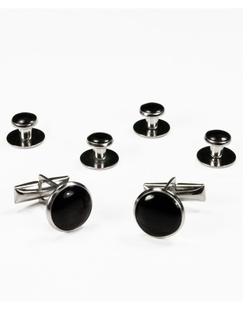 Basic Black with Silver Trim Studs and Cufflinks Set Basic Black with Silver Trim Studs and Cufflinks Set