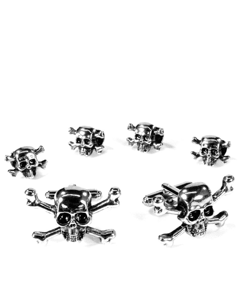 Cristoforo Cardi Skull & Crossbones Silver Studs and Cufflinks Set