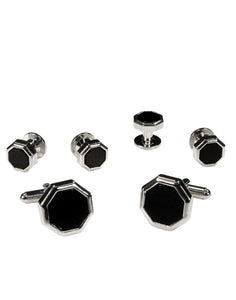Black Octagon Onyx with Silver Edge Studs and Cufflinks Set Black Octagon Onyx with Silver Edge Studs and Cufflinks Set