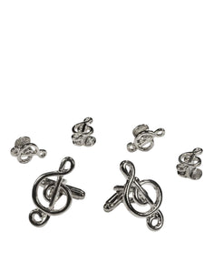 Cristoforo Cardi Musical G Clef Silver Studs and Cufflinks Set