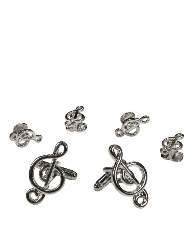 Cristoforo Cardi Musical G Clef Silver Studs and Cufflinks Set