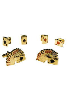 Cristoforo Cardi Casino Cards Gold Studs and Cufflinks Set