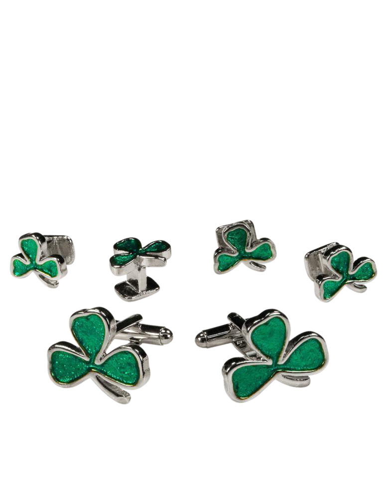 Cristoforo Cardi Irish Clovers Silver Studs and Cufflinks Set
