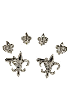Cristoforo Cardi Fleur de Lis Silver Studs and Cufflinks Set